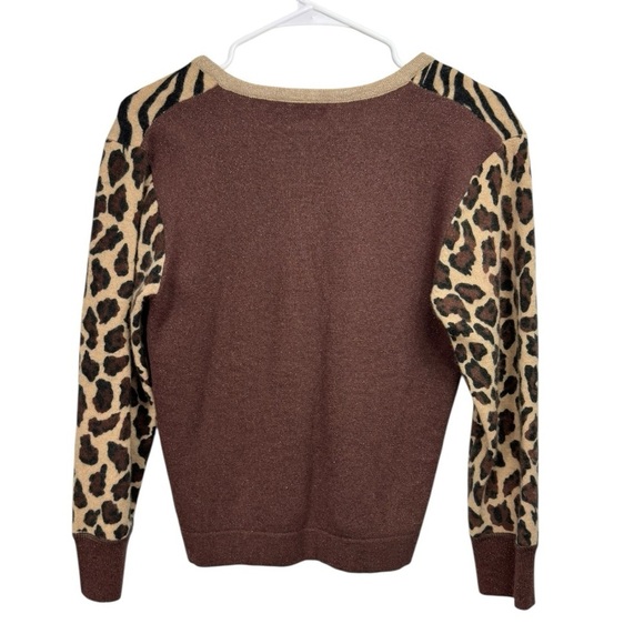 Vintage Y2K Newport News Size M Lambswool Angora Tiger Leopard Cardigan Sweater - Picture 2 of 6